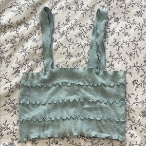 Zara Mint Ribbed Crop Top with Ruffles